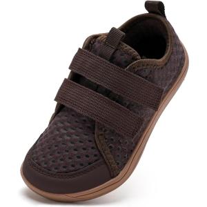 imageWateLves Wide Toddler Water Shoes Kids Barefoot Beach Swim Aqua Shoes Boys Girls Breathable Mesh Walking Hook and Loop SneakersBrown