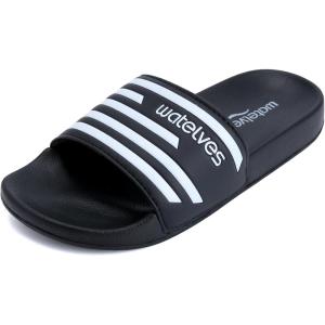 image:imageWateLves Girls amp Boys Slide Sandals Kids Summer Slippers Slip On for Outdoor Beach Pool Shower Little KidBig KidBlackWhite Stripe