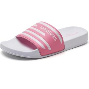 image:imageWateLves Girls amp Boys Slide Sandals Kids Summer Slippers Slip On for Outdoor Beach Pool Shower Little KidBig KidPinkWhite Stripe